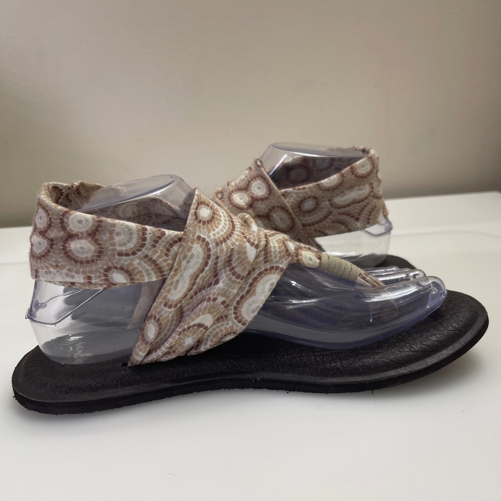 Sanuk Yoga Sling 2 Womens 7 Brown Geometric Print Yoga Mat Comfort Sandals Boho - Picture 5 of 9